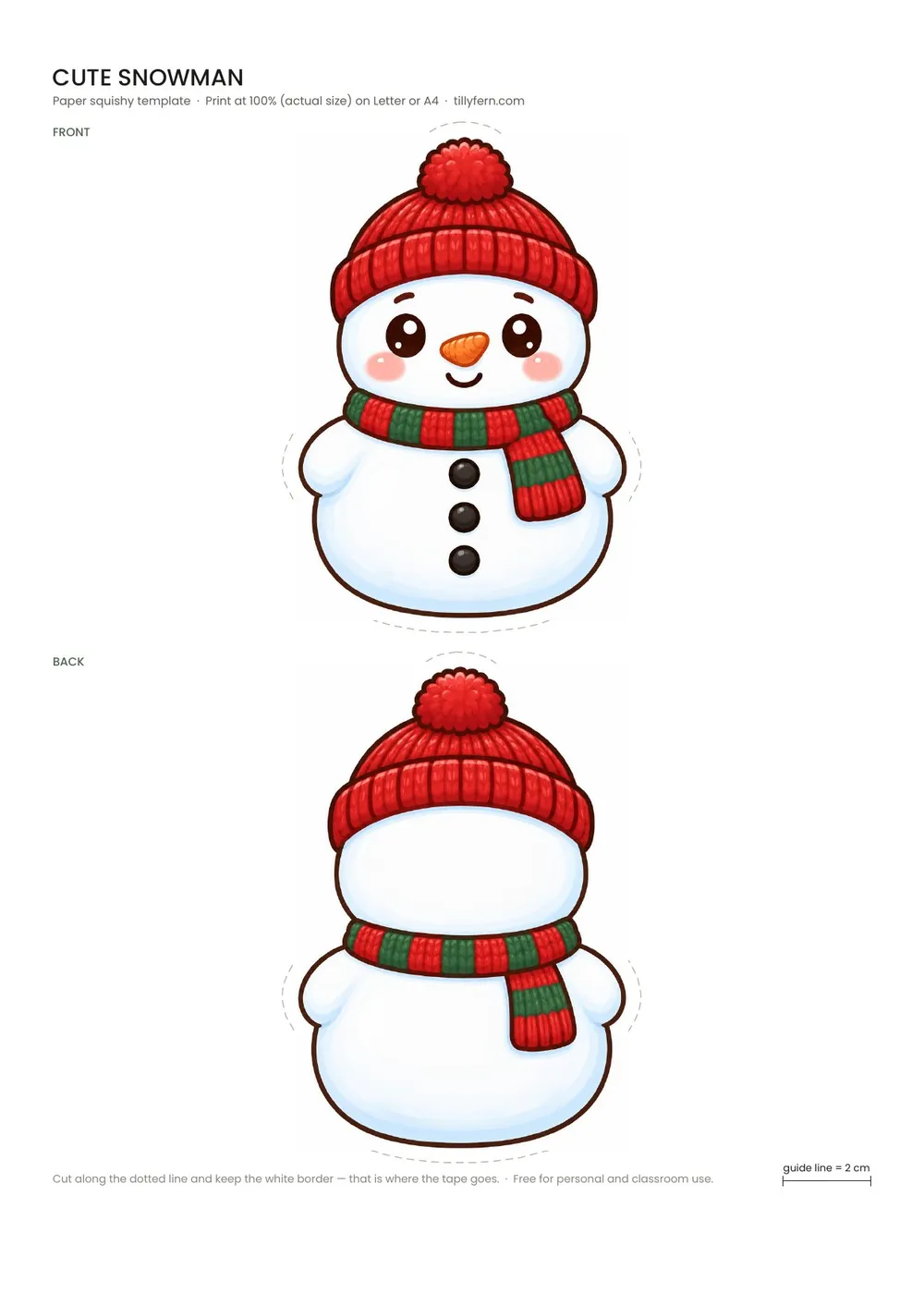 Cute Snowman — free printable paper squishy from Christmas Paper Squishy Templates