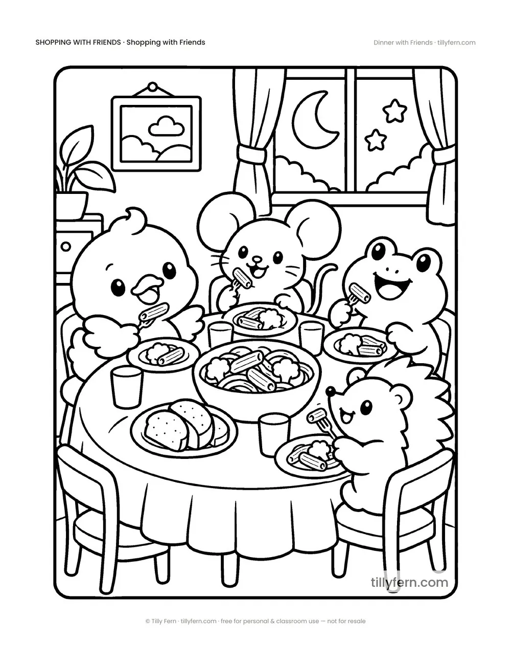 Dinner with Friends — free grocery store coloring page from Shopping with Friends