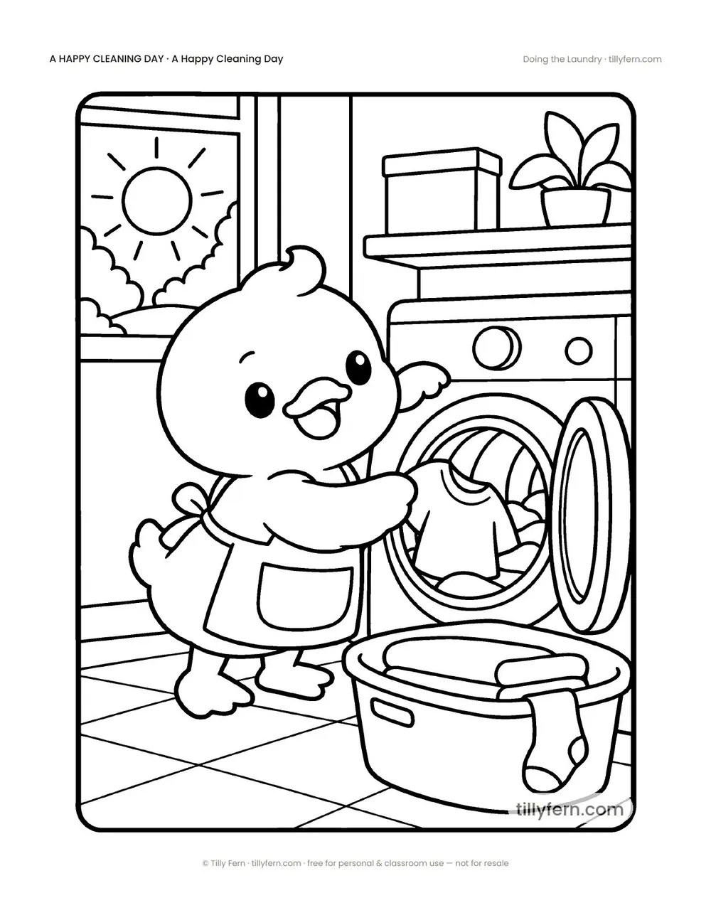 Doing the Laundry — free cleaning coloring page from A Happy Cleaning Day