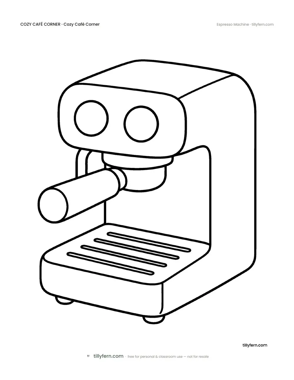 Espresso Machine — free café corner coloring page from Cozy Café Corner