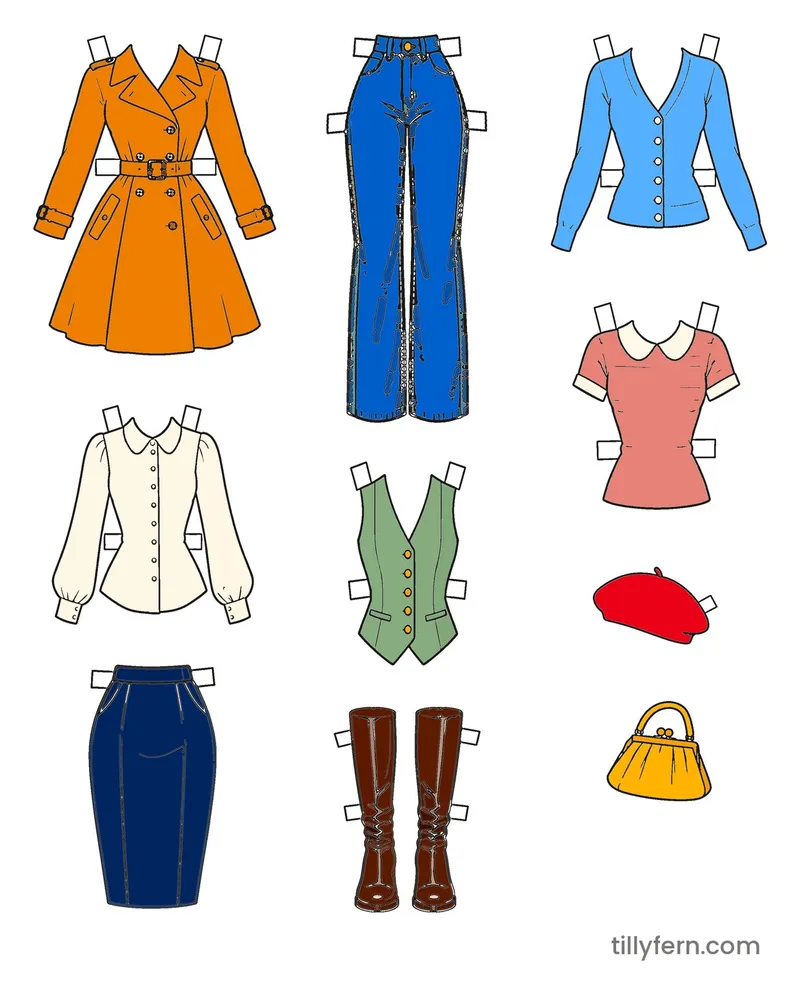 Everyday Wardrobe — More Outfits — colored example of the coloring page in bright colors