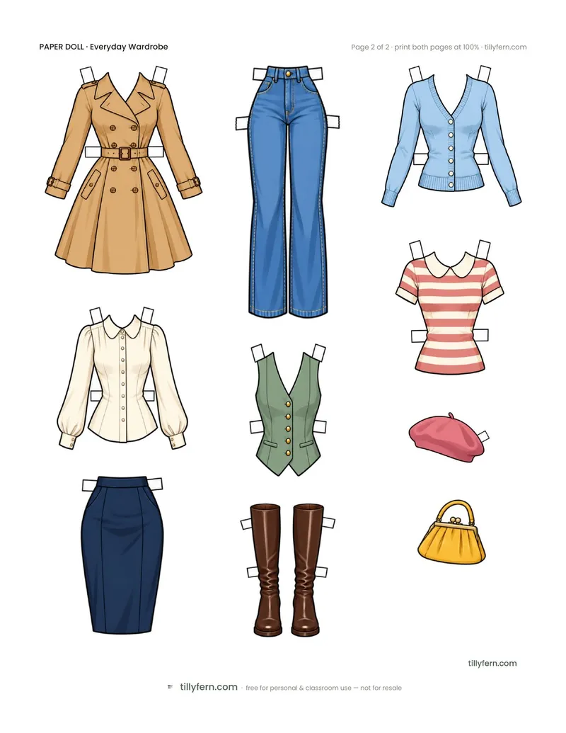 Everyday Wardrobe — page 2: more printable paper doll clothes