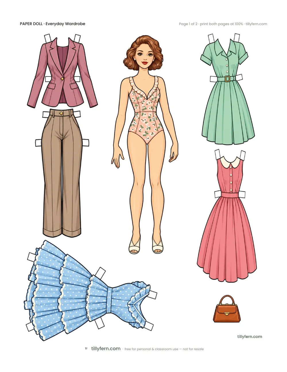 Everyday Wardrobe — free printable paper doll paper doll with clothes, page 1 of 2