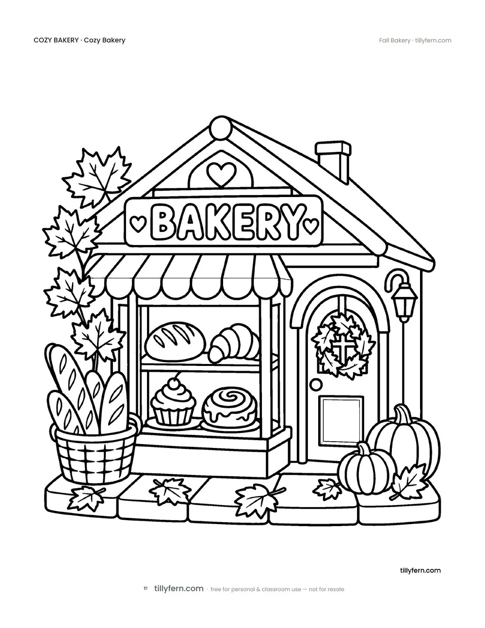 Fall Bakery — free bakery coloring page from Cozy Bakery