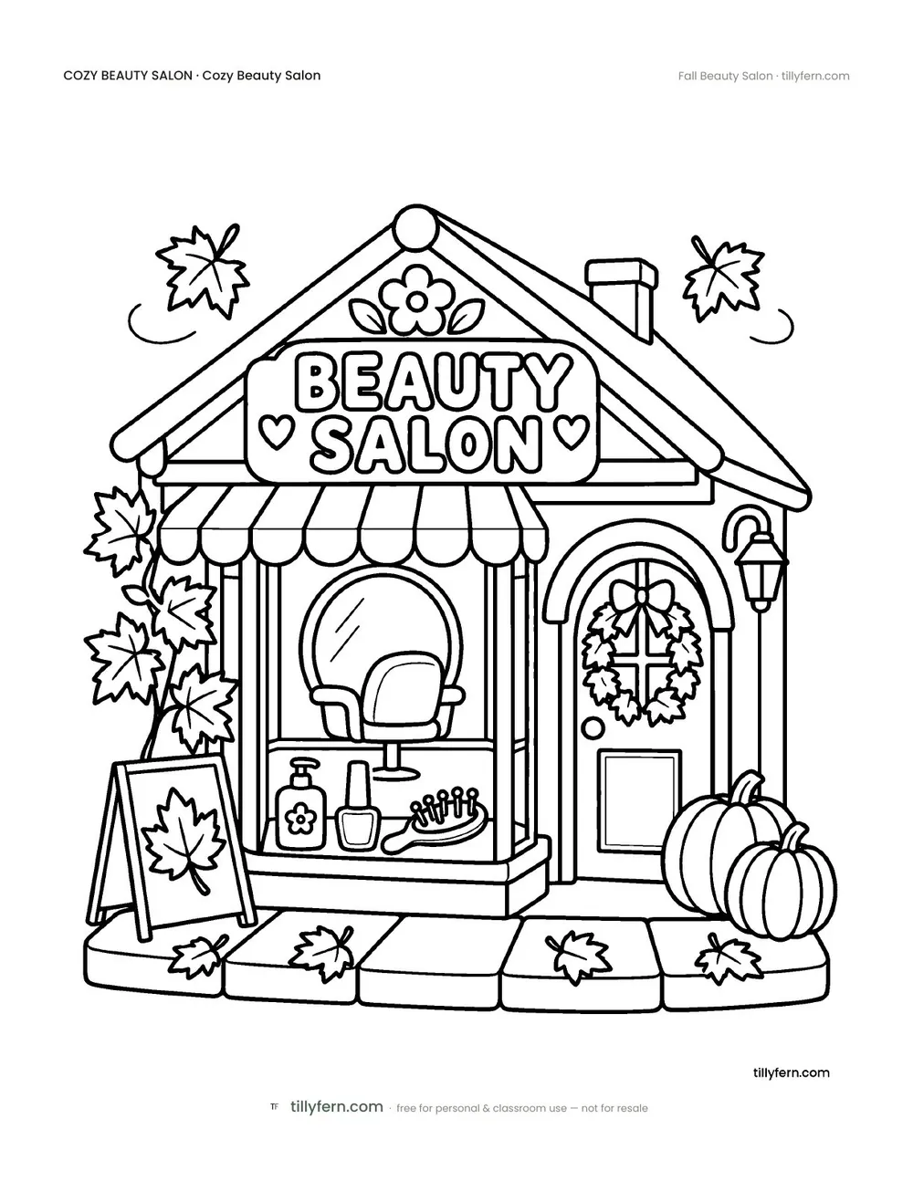 Fall Beauty Salon — free beauty salon coloring page from Cozy Beauty Salon
