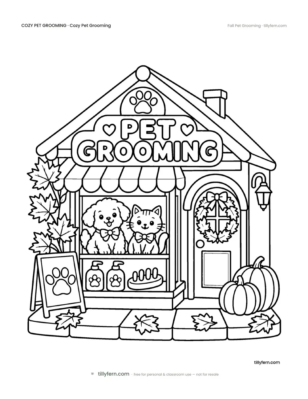 Fall Pet Grooming — free pet grooming coloring page from Cozy Pet Grooming