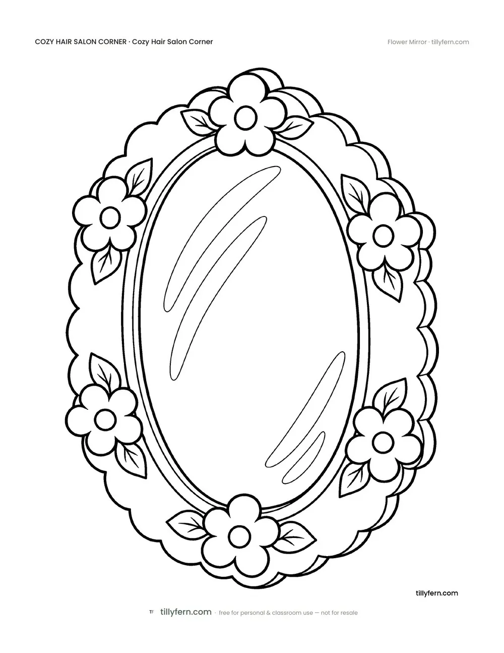 Flower Mirror — free hair salon corner coloring page from Cozy Hair Salon Corner