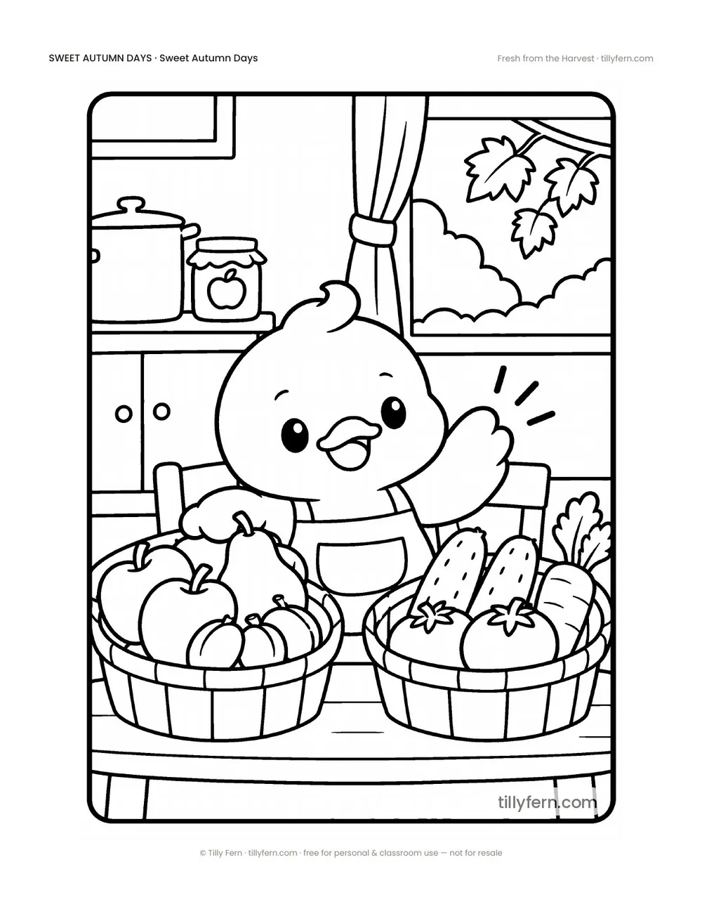 Fresh from the Harvest — free cozy fall coloring page from Sweet Autumn Days