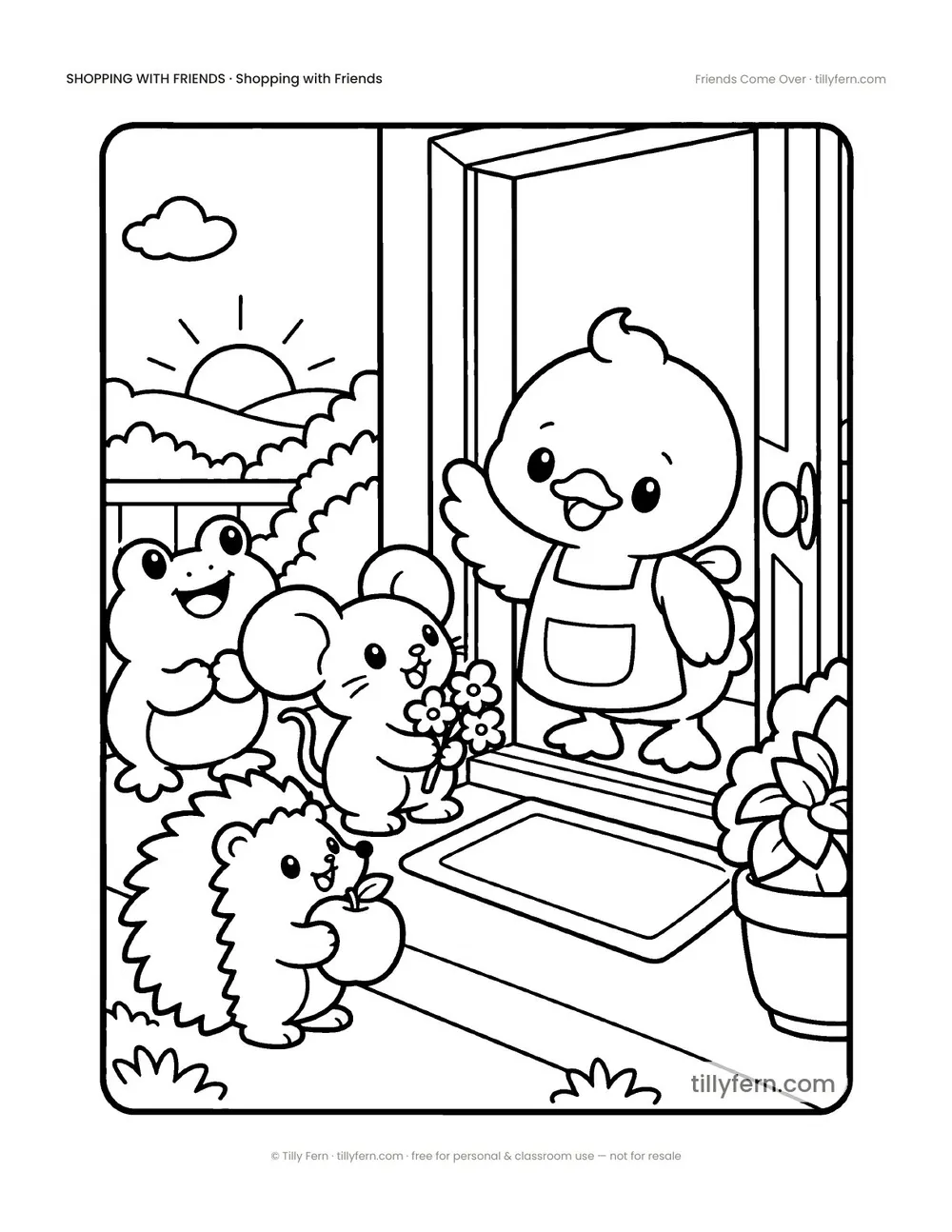 Friends Come Over — free grocery store coloring page from Shopping with Friends