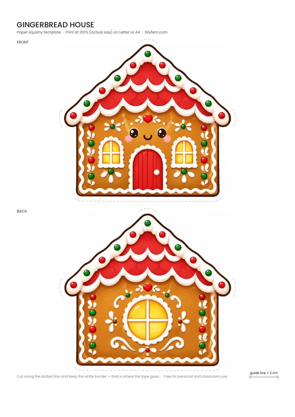 Gingerbread House — free printable paper squishy from Christmas Paper Squishy Templates