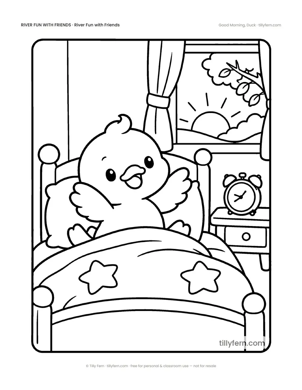 Good Morning, Duck — free duck coloring page from River Fun with Friends