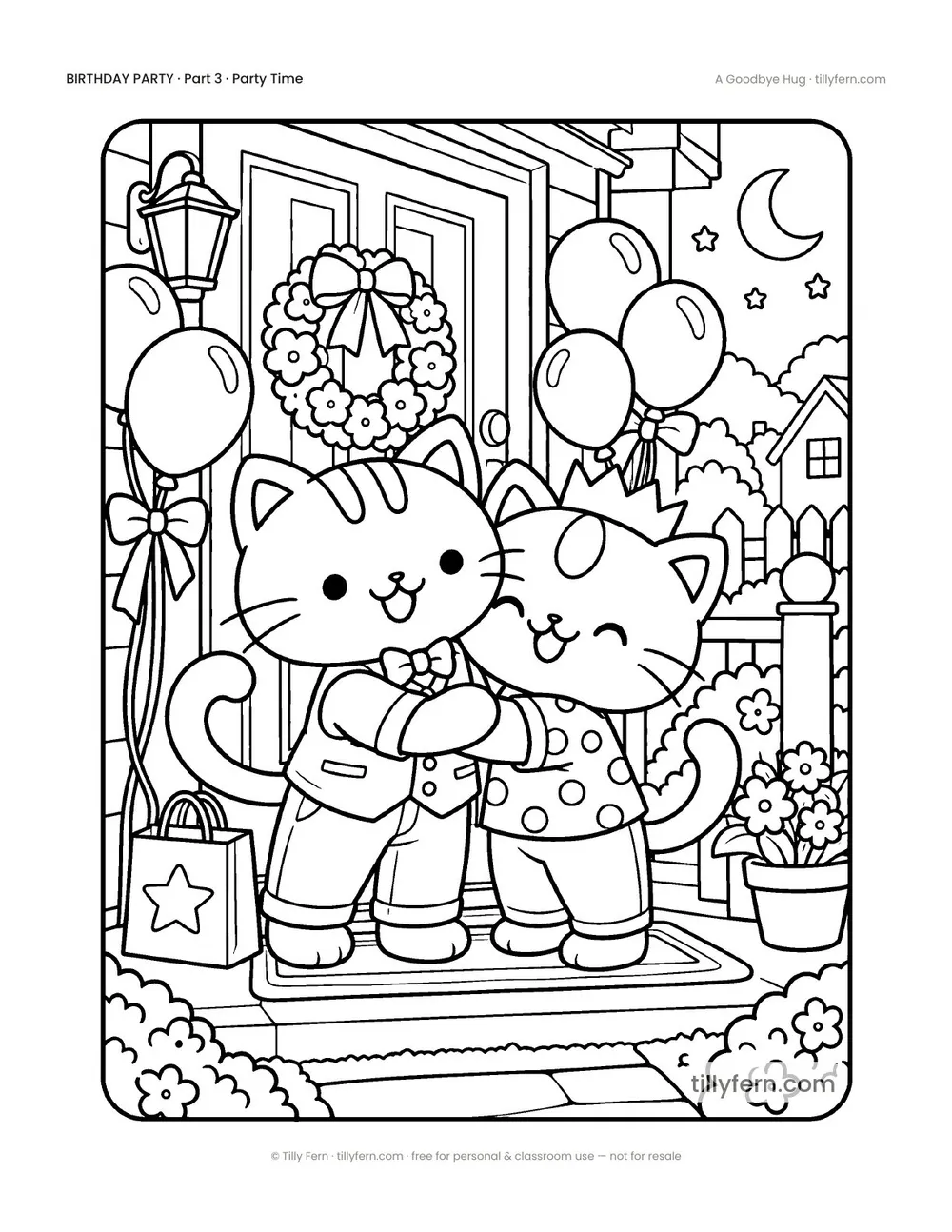 A Goodbye Hug — free birthday coloring page from Birthday Party