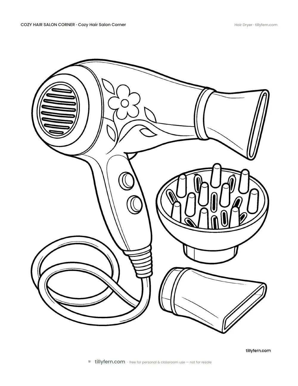 Hair Dryer — free hair salon corner coloring page from Cozy Hair Salon Corner