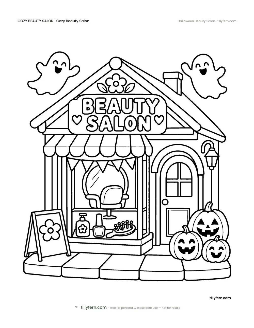 Halloween Beauty Salon — free beauty salon coloring page from Cozy Beauty Salon