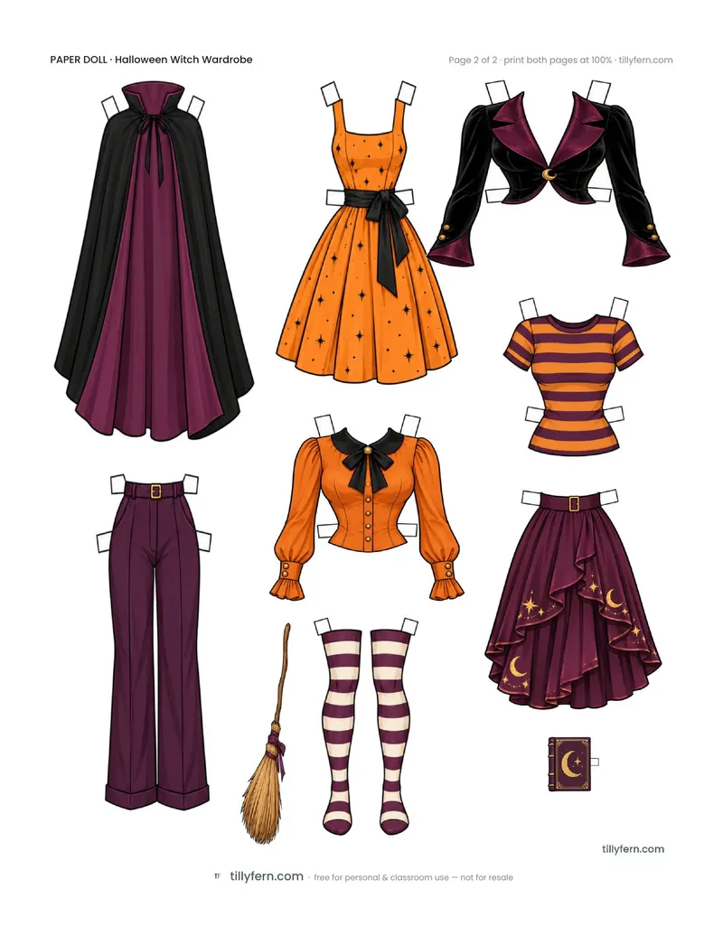Halloween Witch Wardrobe — page 2: more printable paper doll clothes