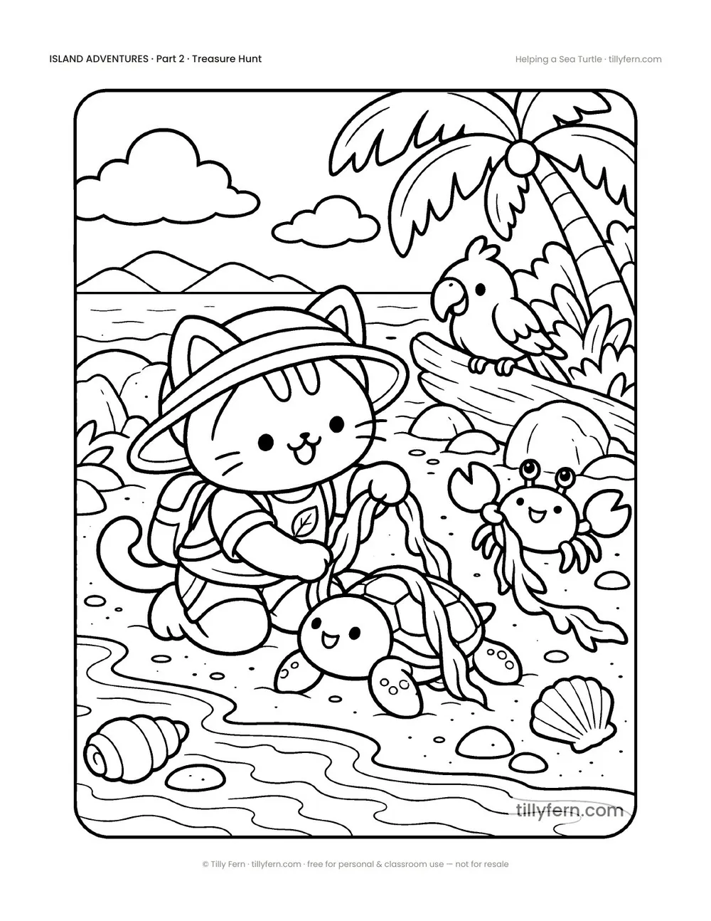 Helping a Sea Turtle — free beach and summer coloring page from Island Adventures