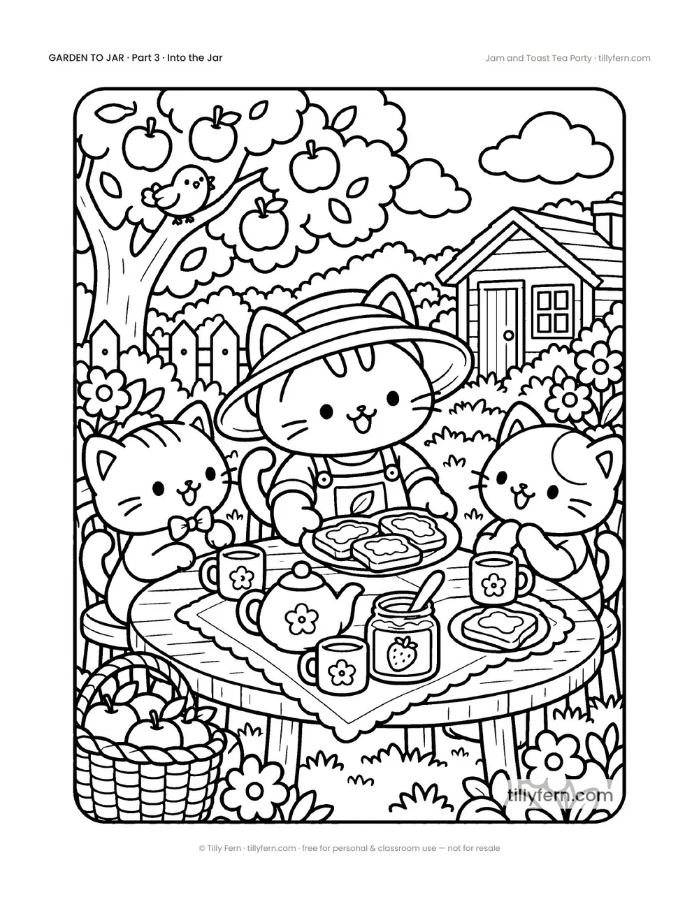 Jam and Toast Tea Party — free garden coloring page from Garden to Jar