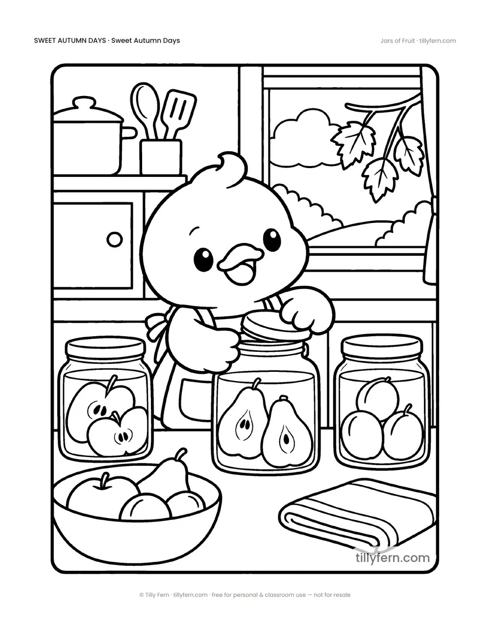 Jars of Fruit — free cozy fall coloring page from Sweet Autumn Days