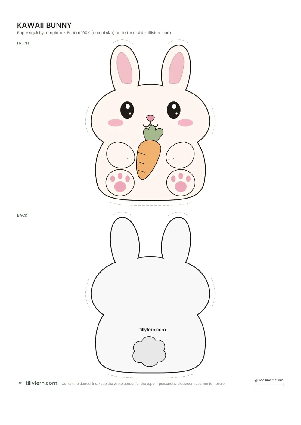 Kawaii Bunny — free printable paper squishy from Cute Animal Paper Squishy Templates