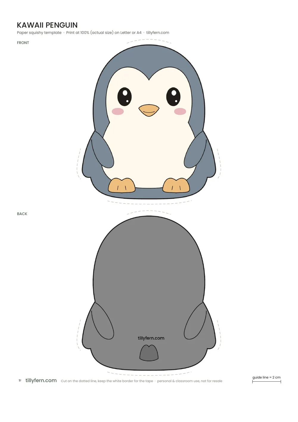 Kawaii Penguin — free printable paper squishy from Cute Animal Paper Squishy Templates