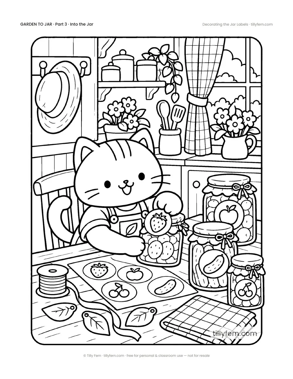 Decorating the Jar Labels — free garden coloring page from Garden to Jar