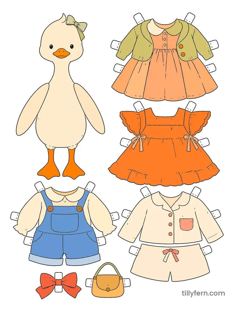 Lavender & Pear Wardrobe — Duck & Outfits — colored example of the coloring page in bright colors