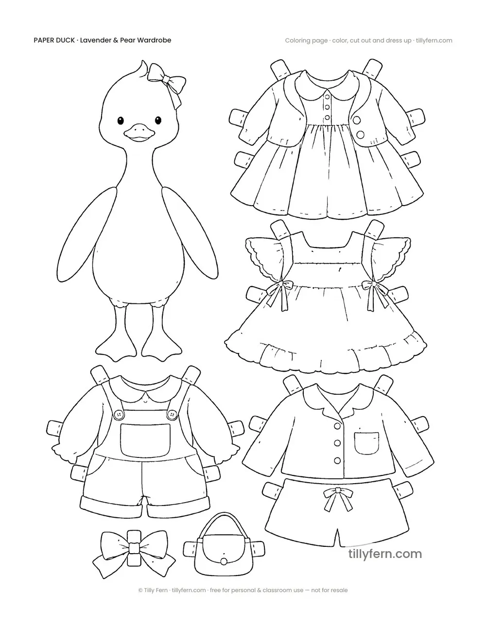 Lavender & Pear Wardrobe — Duck & Outfits — free printable paper duck coloring page