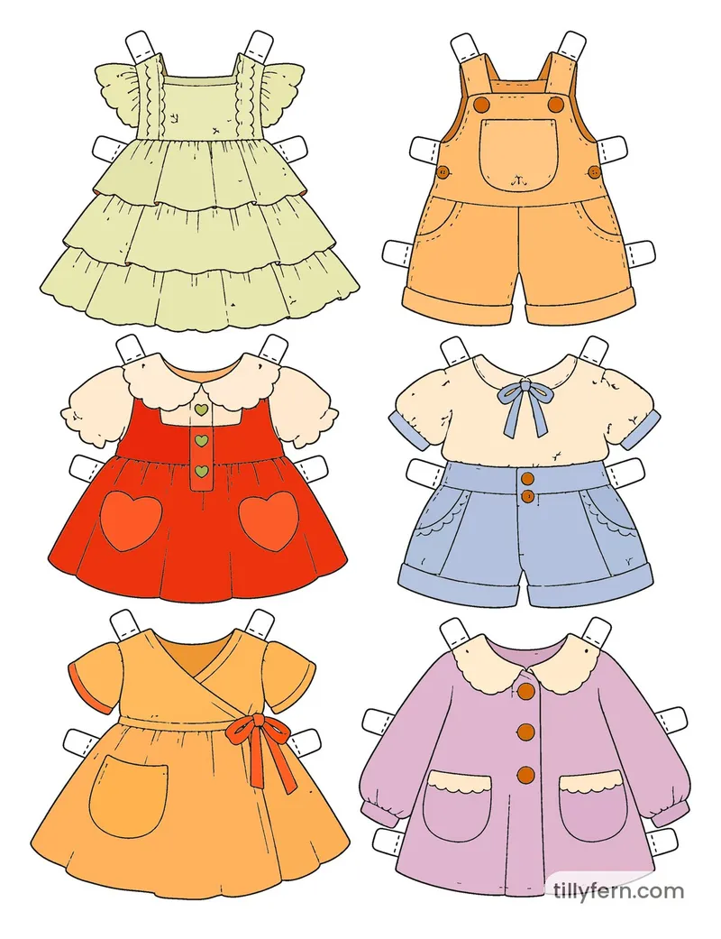 Lavender & Pear Wardrobe — More Outfits — colored example of the coloring page in bright colors