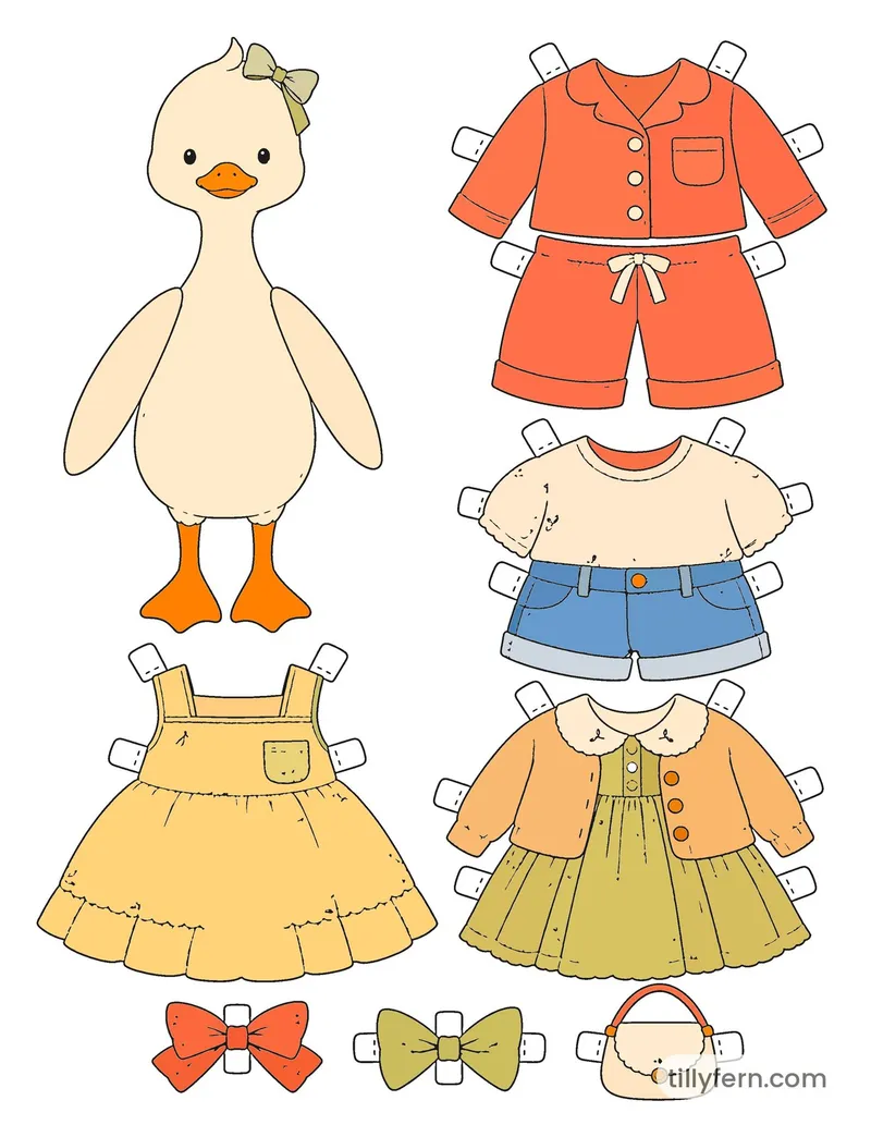 Lemon & Strawberry Wardrobe — Duck & Outfits — colored example of the coloring page in bright colors