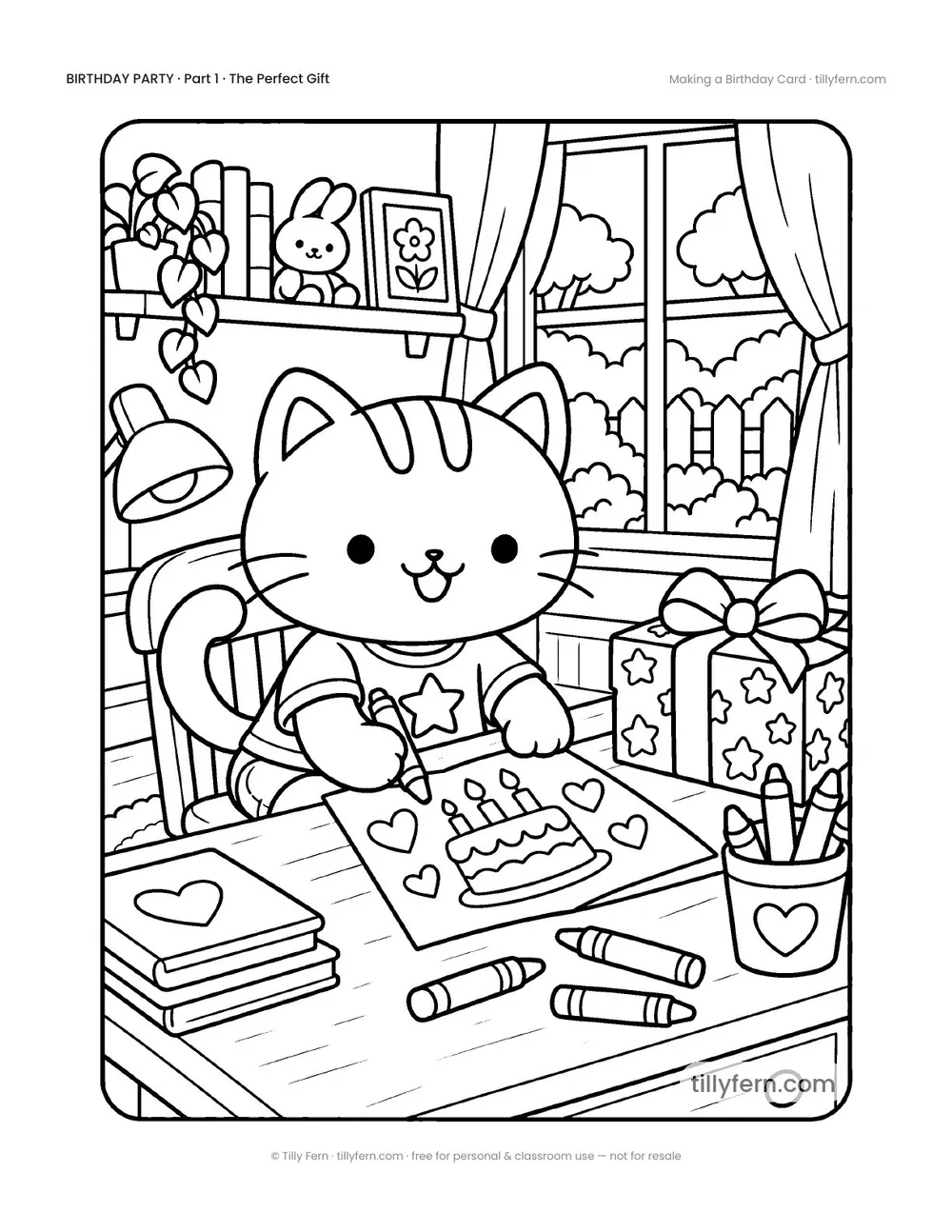 Making a Birthday Card — free birthday coloring page from Birthday Party