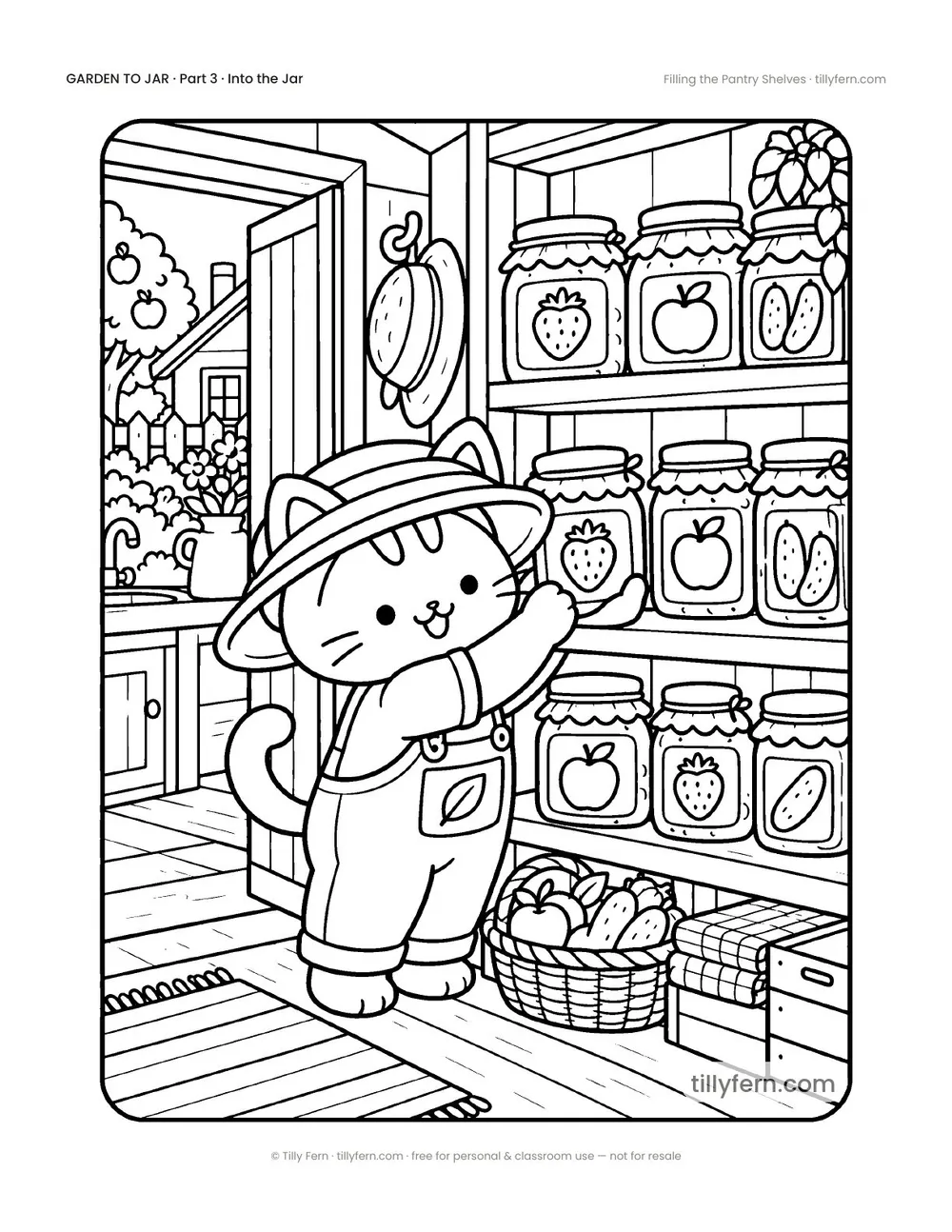 Filling the Pantry Shelves — free garden coloring page from Garden to Jar