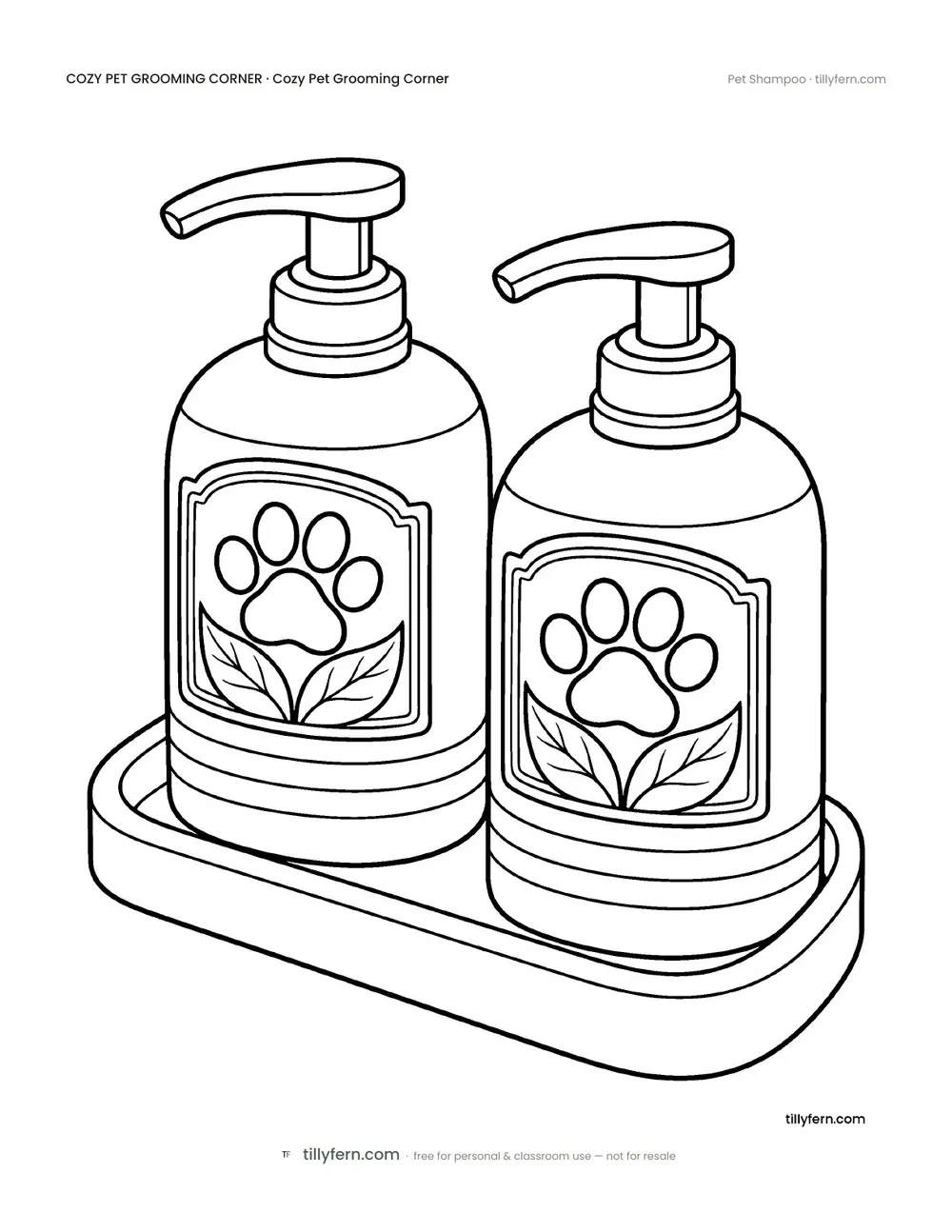 Pet Shampoo — free pet grooming corner coloring page from Cozy Pet Grooming Corner
