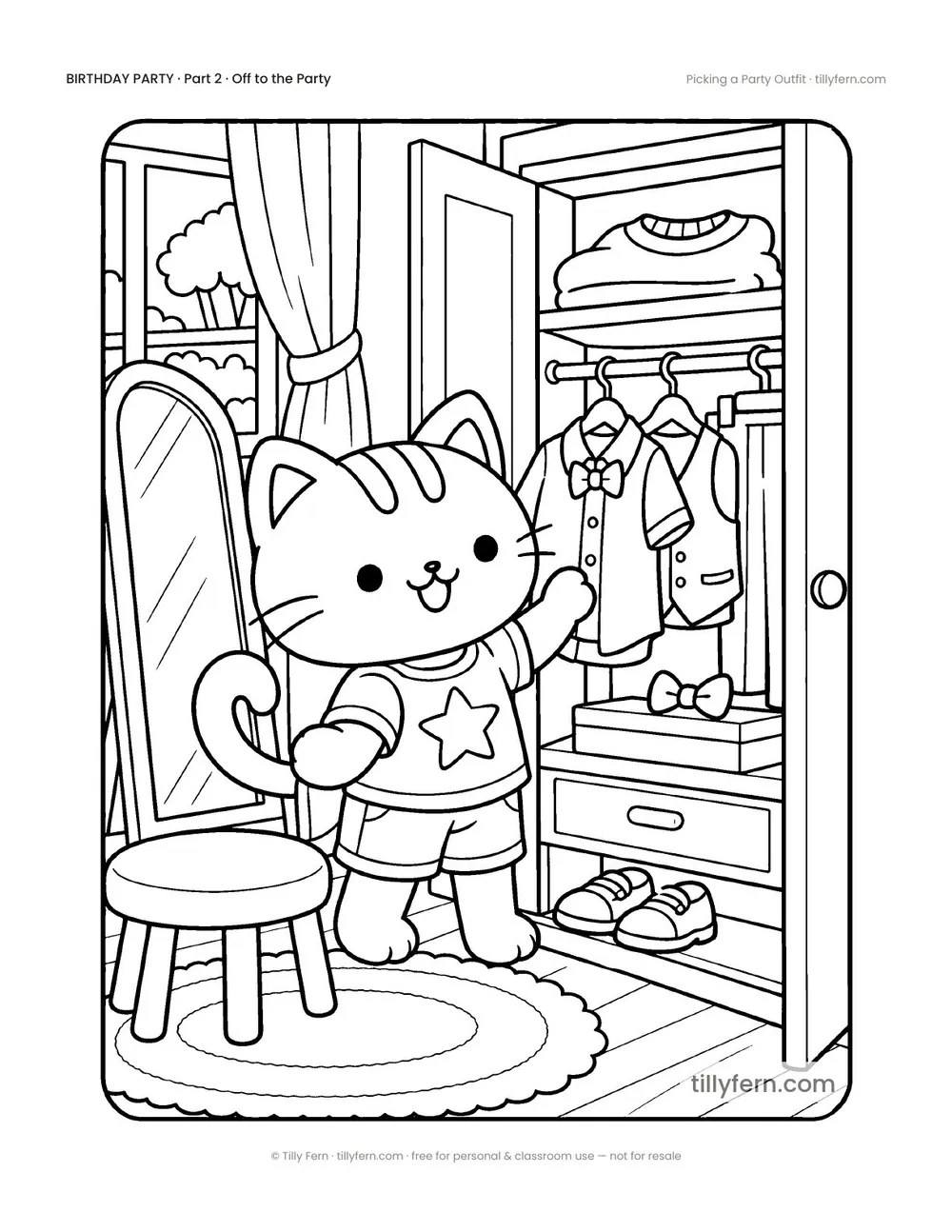 Picking a Party Outfit — free birthday coloring page from Birthday Party