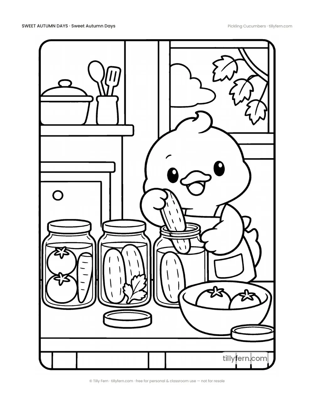 Pickling Cucumbers — free cozy fall coloring page from Sweet Autumn Days