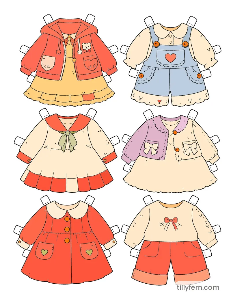 Pink Hearts Wardrobe — More Outfits — colored example of the coloring page in bright colors