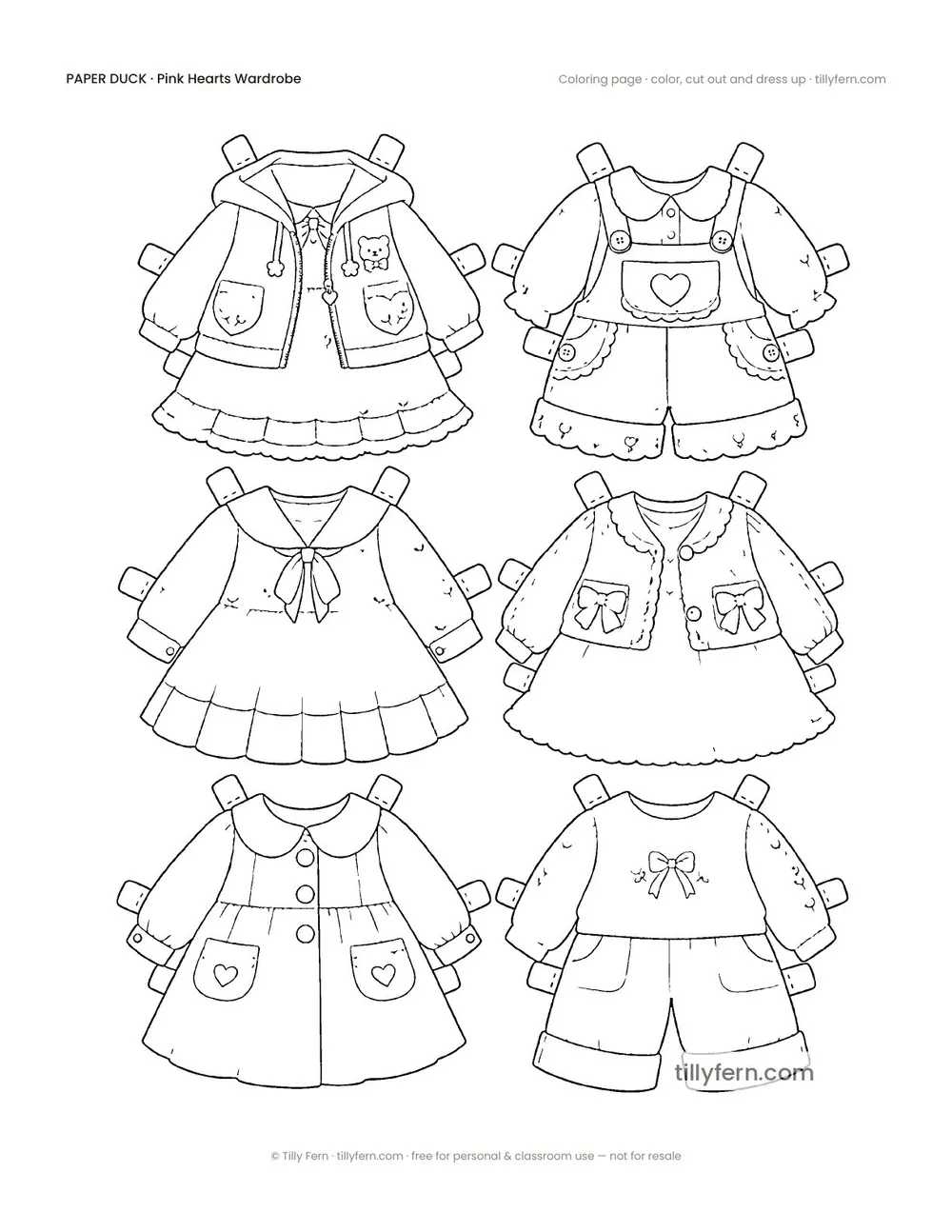 Pink Hearts Wardrobe — More Outfits — free printable paper duck coloring page