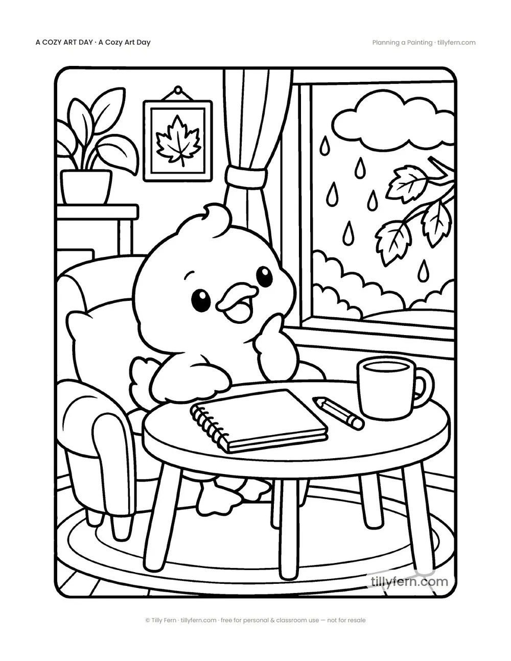 Planning a Painting — free rainy day coloring page from A Cozy Art Day