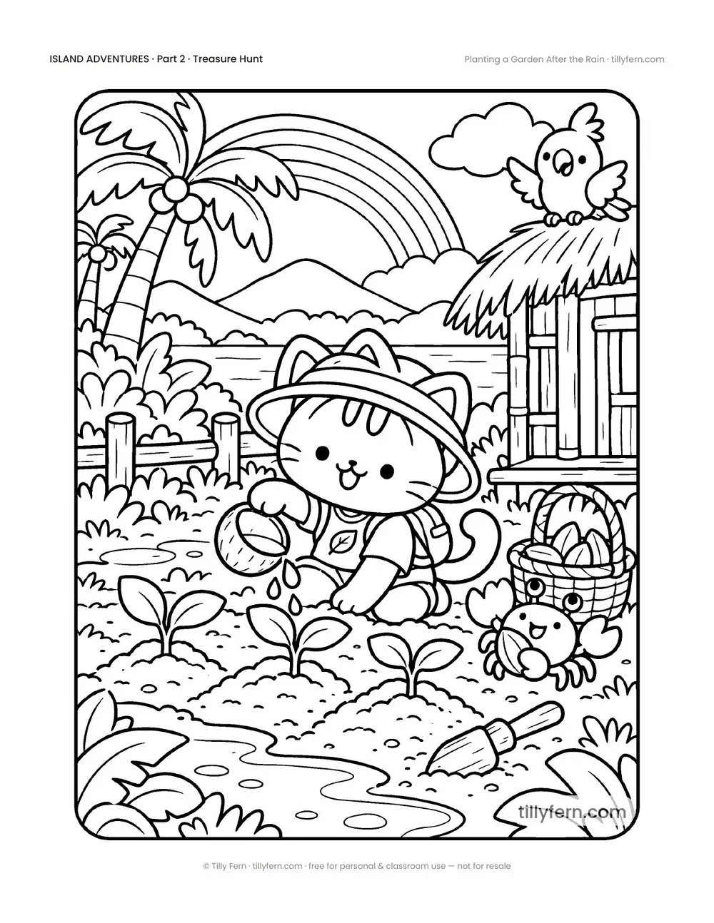Planting a Garden After the Rain — free beach and summer coloring page from Island Adventures