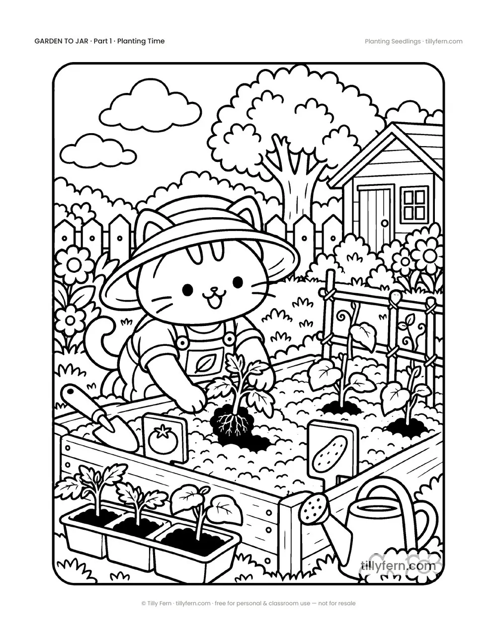 Planting Seedlings — free garden coloring page from Garden to Jar