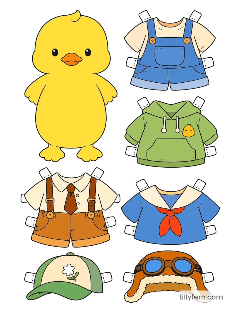 Play Day Wardrobe — Duck & Outfits — colored example of the coloring page in bright colors