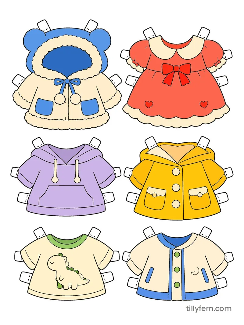 Play Day Wardrobe — More Outfits — colored example of the coloring page in bright colors