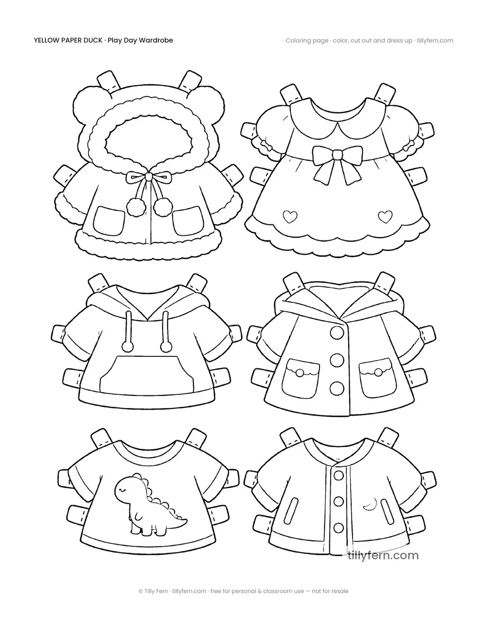 Play Day Wardrobe — More Outfits — free printable yellow paper duck coloring page