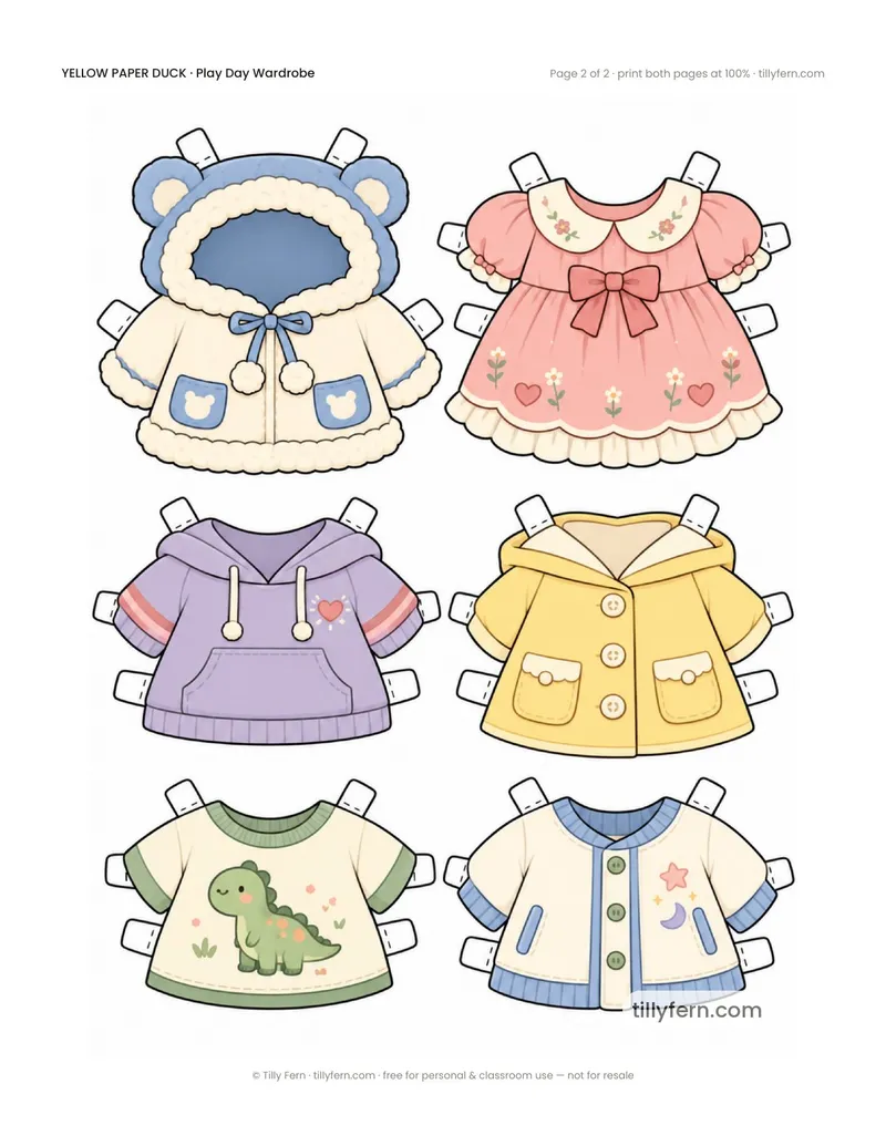 Play Day Wardrobe — page 2: more printable paper doll clothes