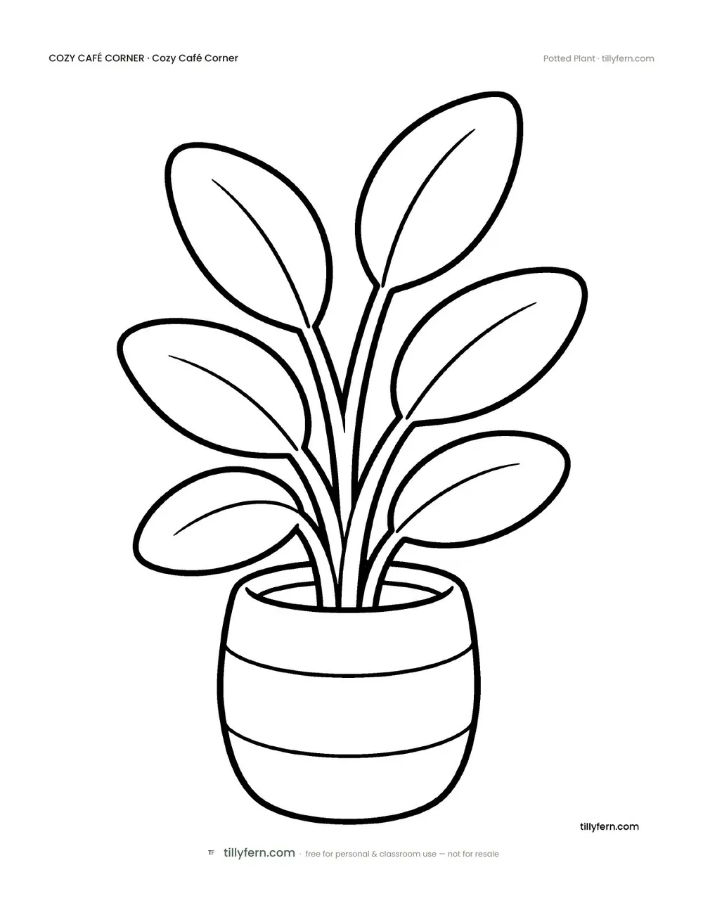 Potted Plant — free café corner coloring page from Cozy Café Corner