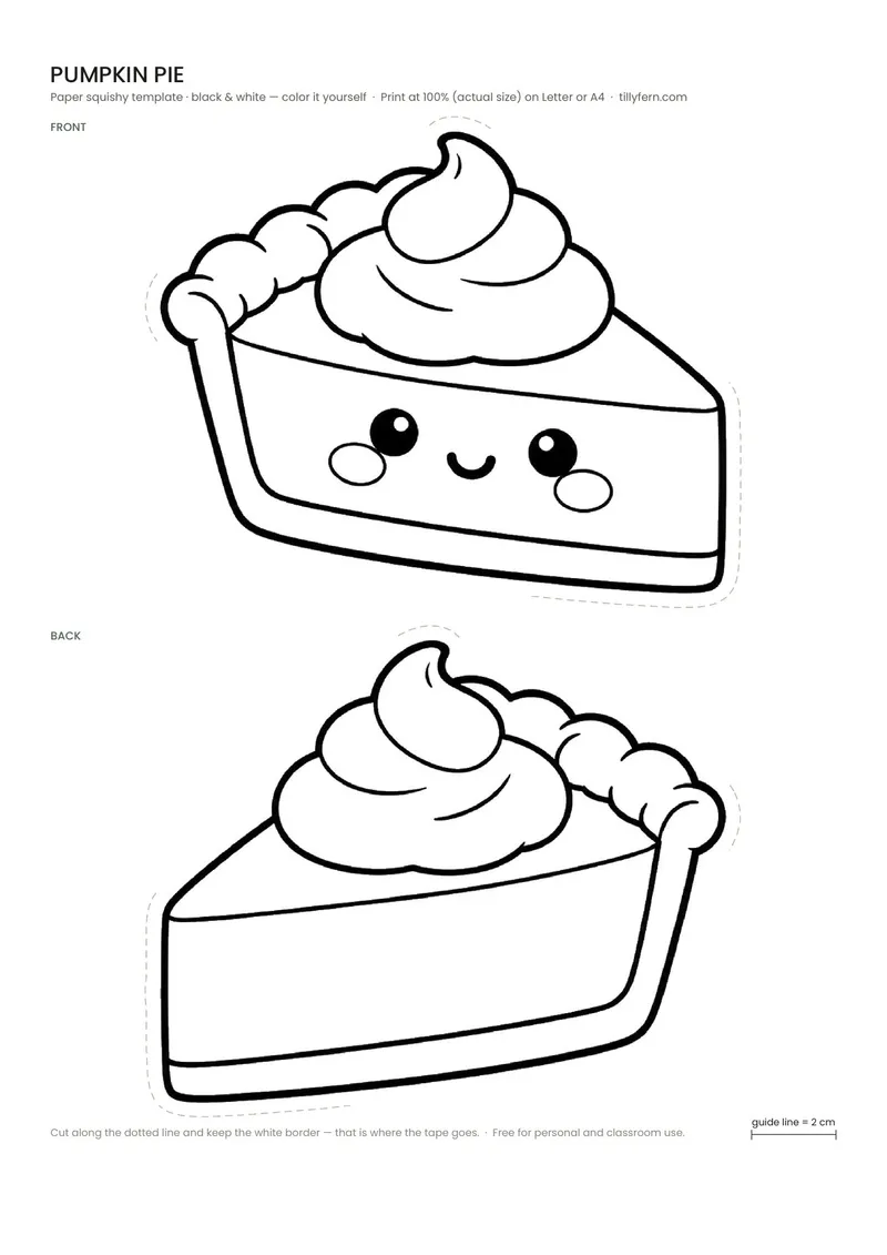 Pumpkin Pie — black and white paper squishy template to color in