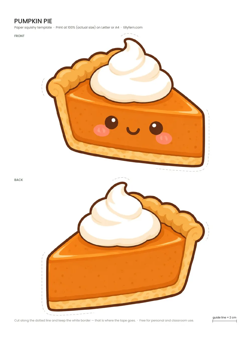Pumpkin Pie — free printable paper squishy from Fall Paper Squishy Templates