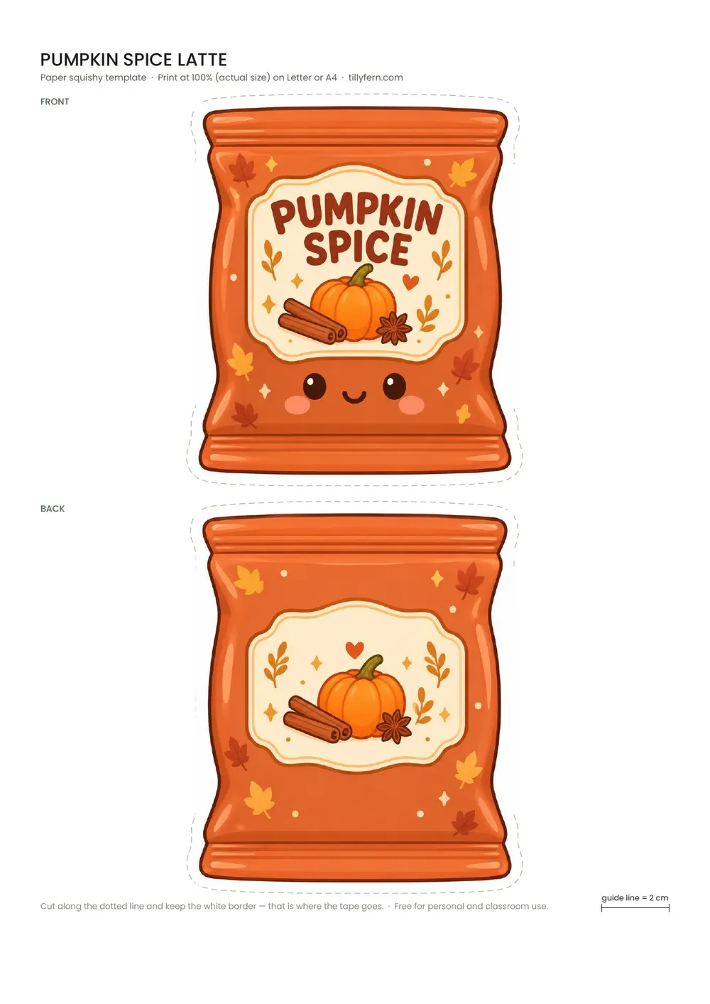 Pumpkin Spice Latte — free printable paper squishy from Fall Paper Squishy Templates