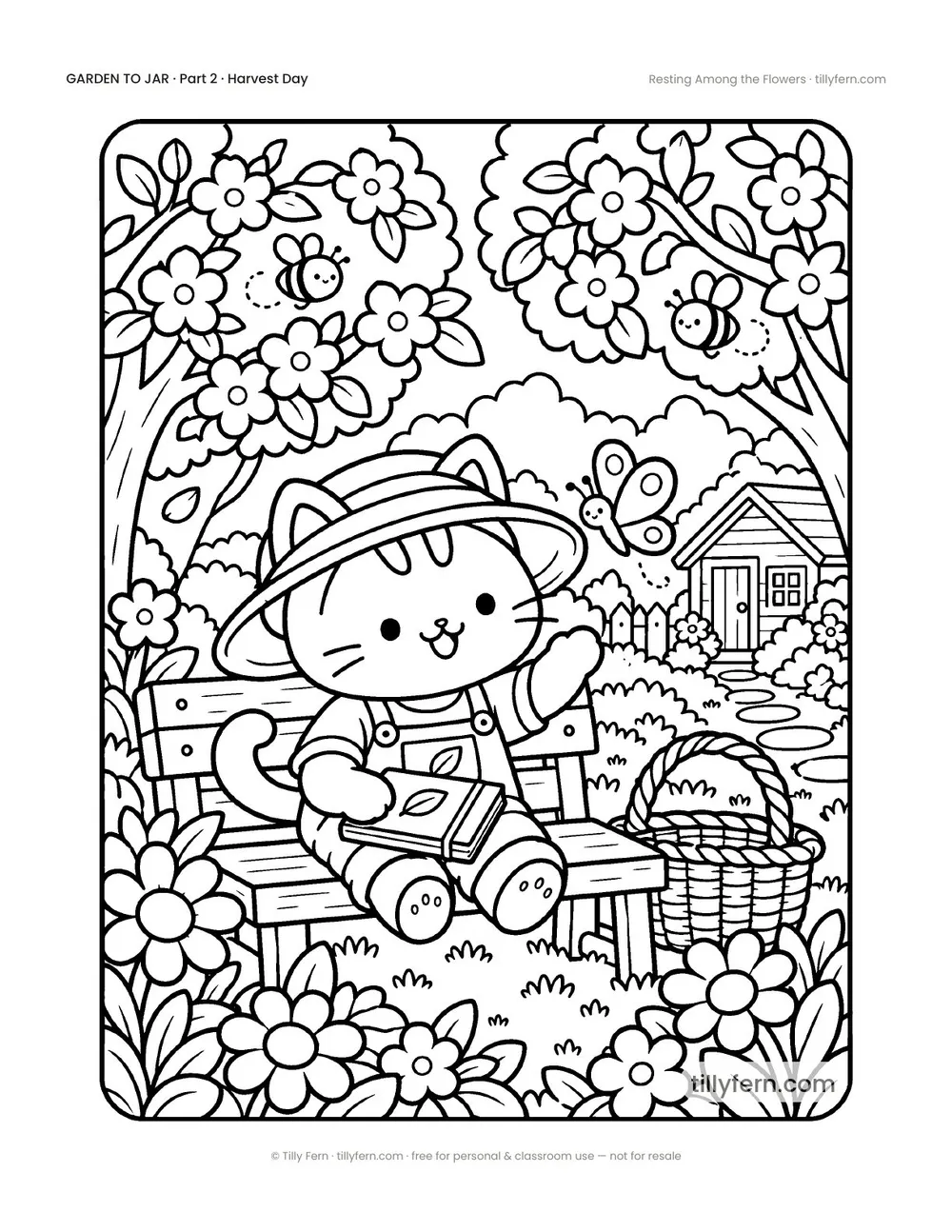 Resting Among the Flowers — free garden coloring page from Garden to Jar