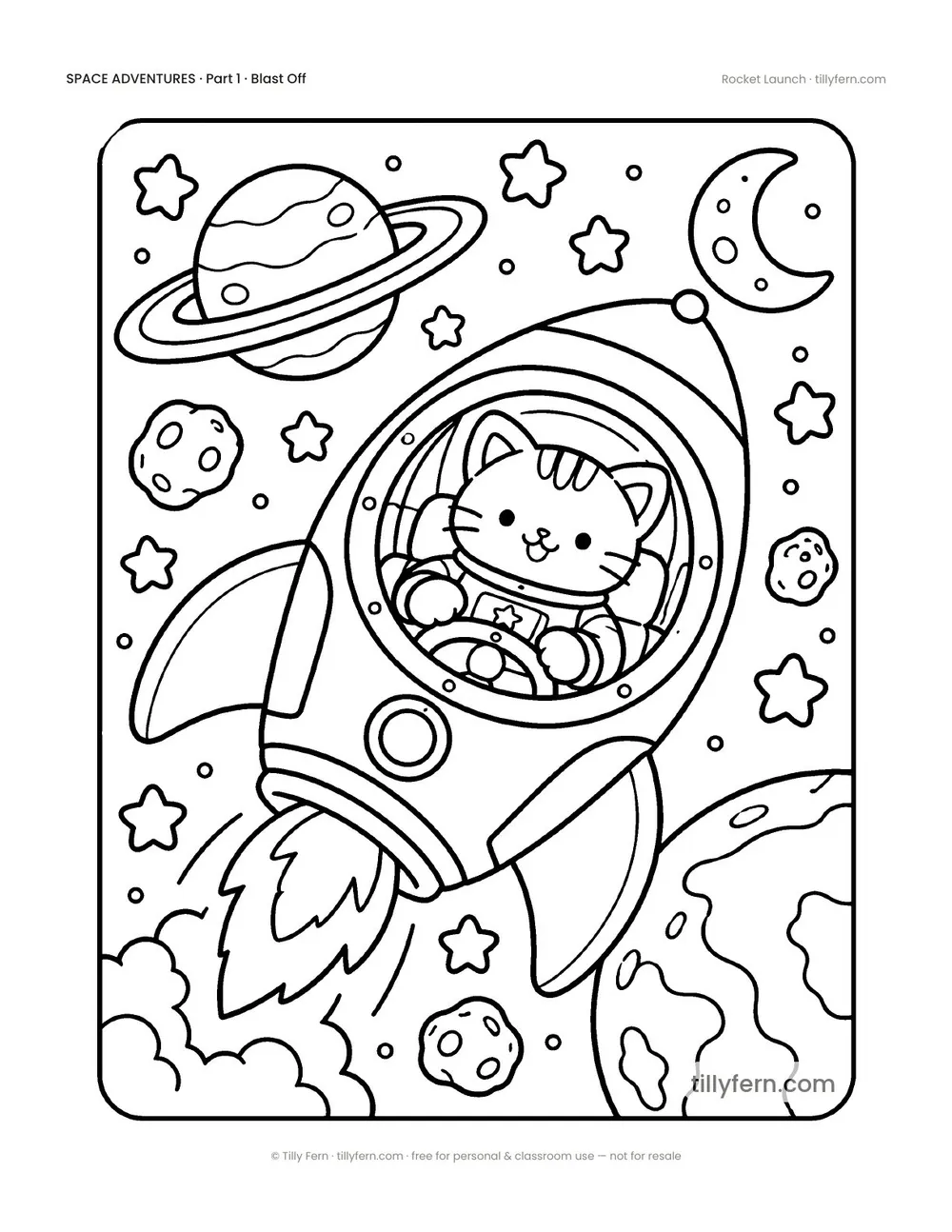 Rocket Launch — free space coloring page from Space Adventures