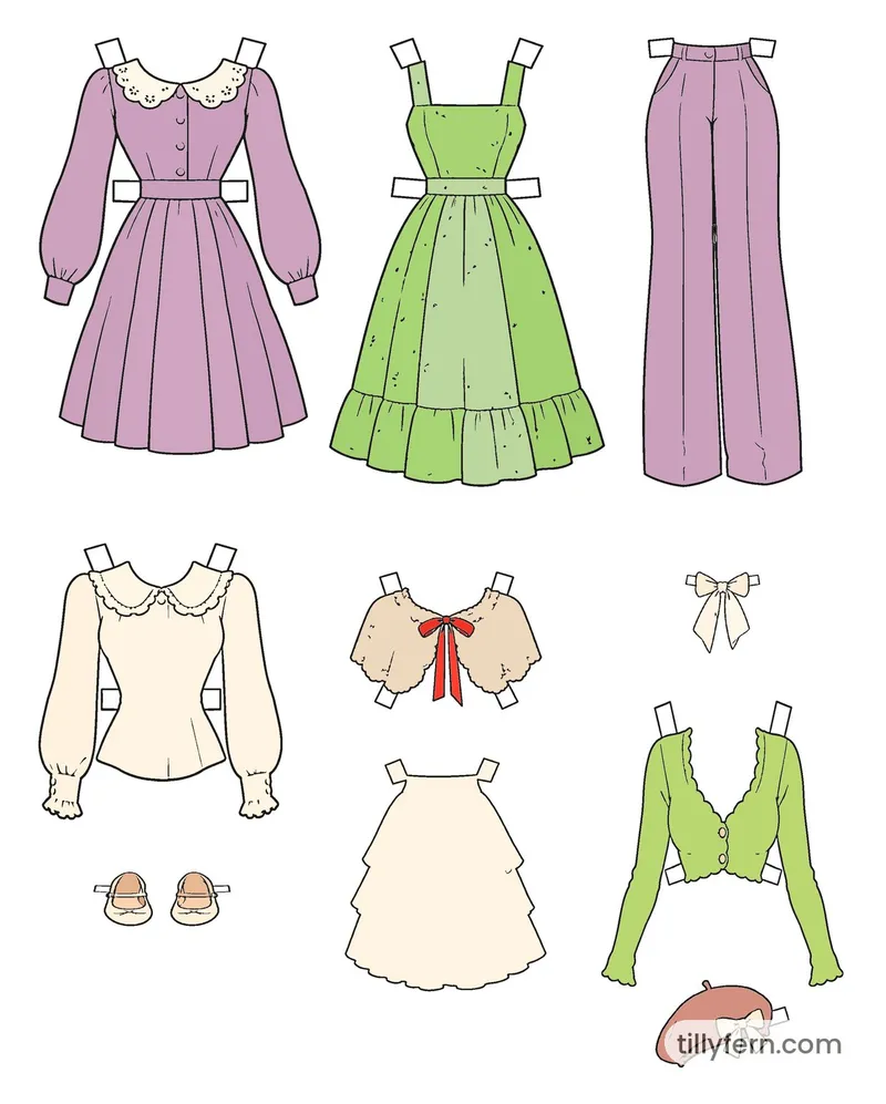 Romantic Wardrobe — More Outfits — colored example of the coloring page in bright colors
